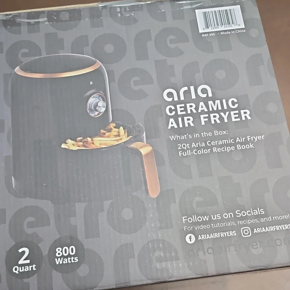 ARIA AIRFRYER Black and Gold Ceramic Air Fryer 2‎ Quart Unopened NEW in BOX